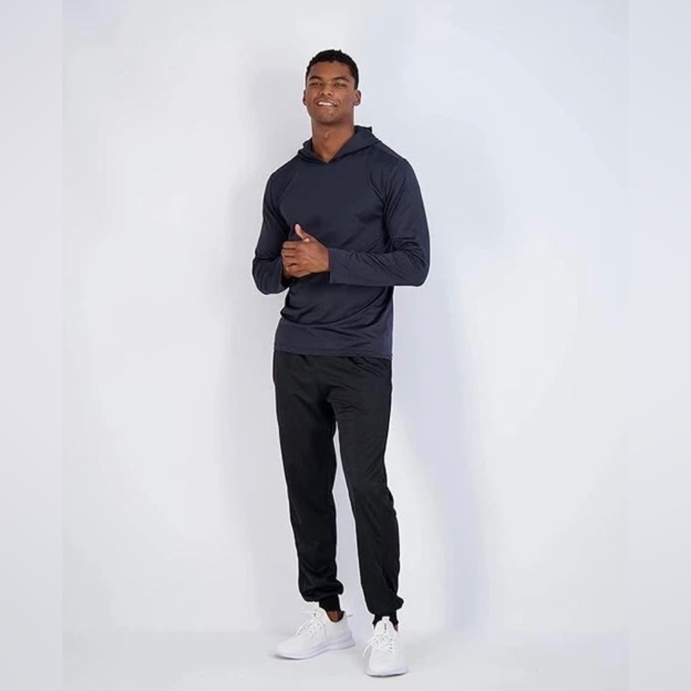 Tru Fit Men's Dry-Fit Long Sleeve Full Zip Hooded Running Jacket Space Dyed Blk